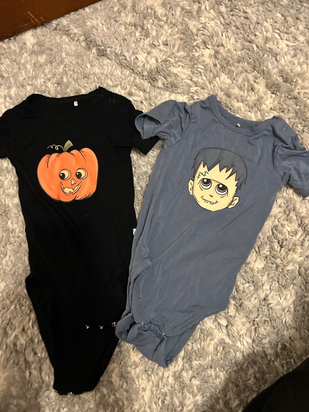 Posh Peanut Black Pumpkin & Blue Frankenstein One-Piece Bodysuits
